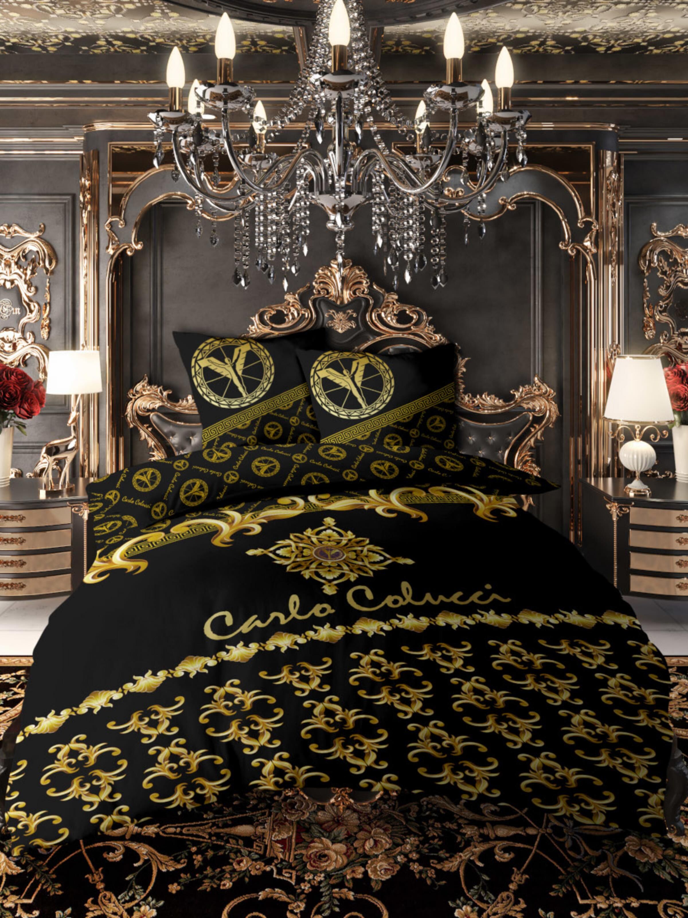 Bettwäsche-Set mit goldenen Ornamenten und Schriftzug